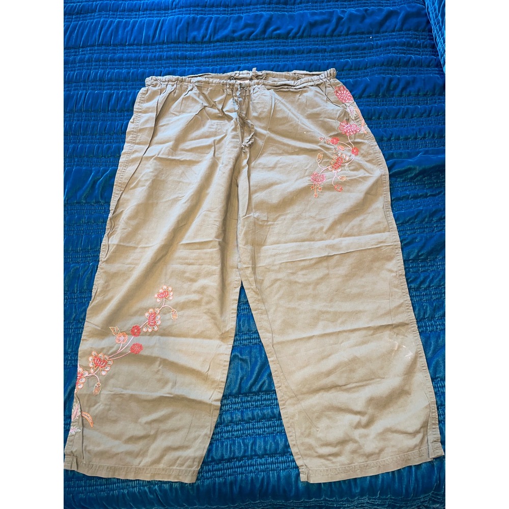 Victoria's‎ Secret Women's Green Embroidered Linen Blend Wide Leg Pants Size L